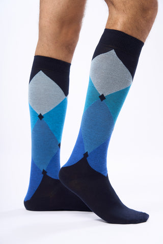 Calza Lunga Motivo Argyle|Colore:Blu