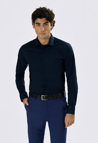 Camicia in Popeline Slim Fit|Colore:Blu scuro