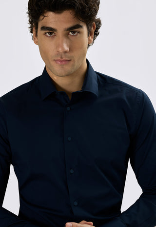 Camicia in Popeline Slim Fit|Colore:Blu scuro